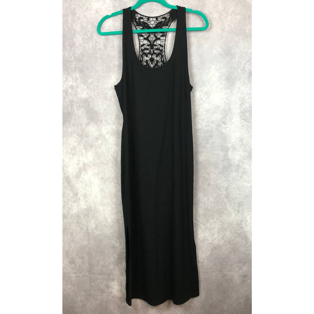 Laundry by Shelli Segal Midi Length Boho Dress Crochet Tank Slits Black Sexy‎